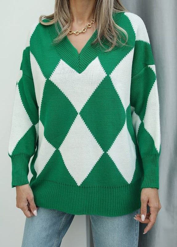 Зеленый свитер с v-образным вырезом зеленый No Brand