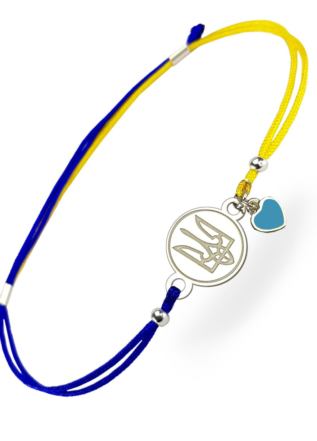 Срібний браслет жовто-синя нитка герб України з блакитним серцем регулюється родований Family Tree Jewelry Line (266038507)