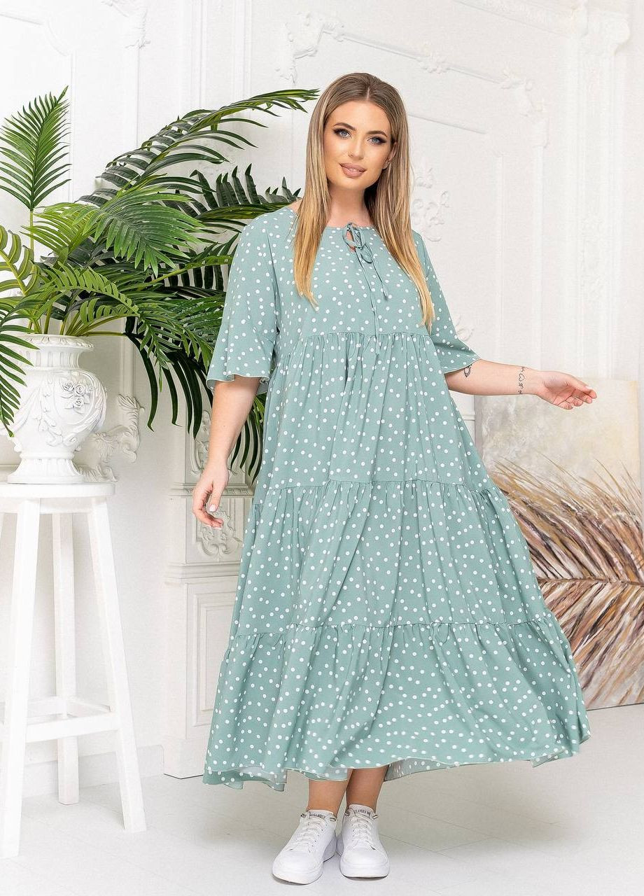 Оливковое женское длинное платье в горошек оливкового цвета р.50/54 359126 New Trend