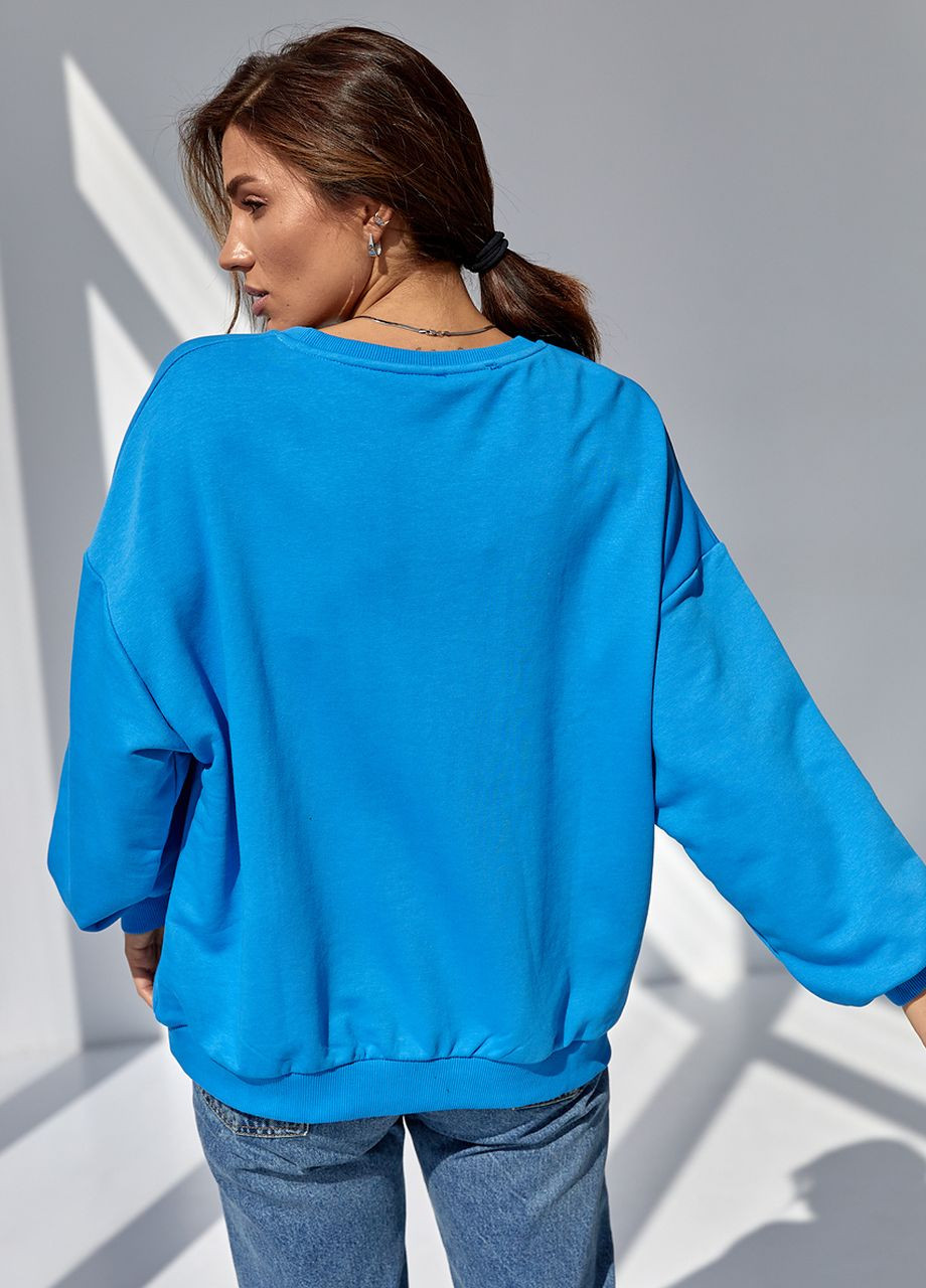 Синий женский трикотажный свитшот с ярким принтом - джинс Lurex (262810089)