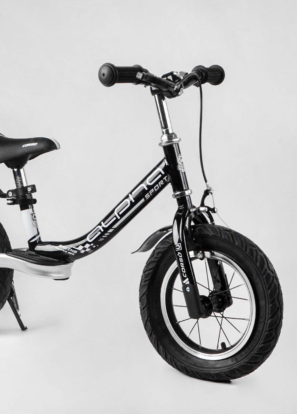 Велобіг "Alpha Sport" сталева рама, надувні колеса 12", ручне гальмо, підніжка, крила, дзвіночок Corso (259660882)