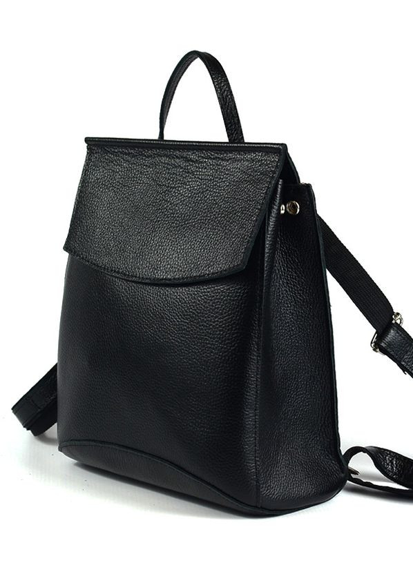 Кожаная женская сумка рюкзак трансформер через плечо, рюкзак женский черный из натуральной кожи Serebro (266914625)