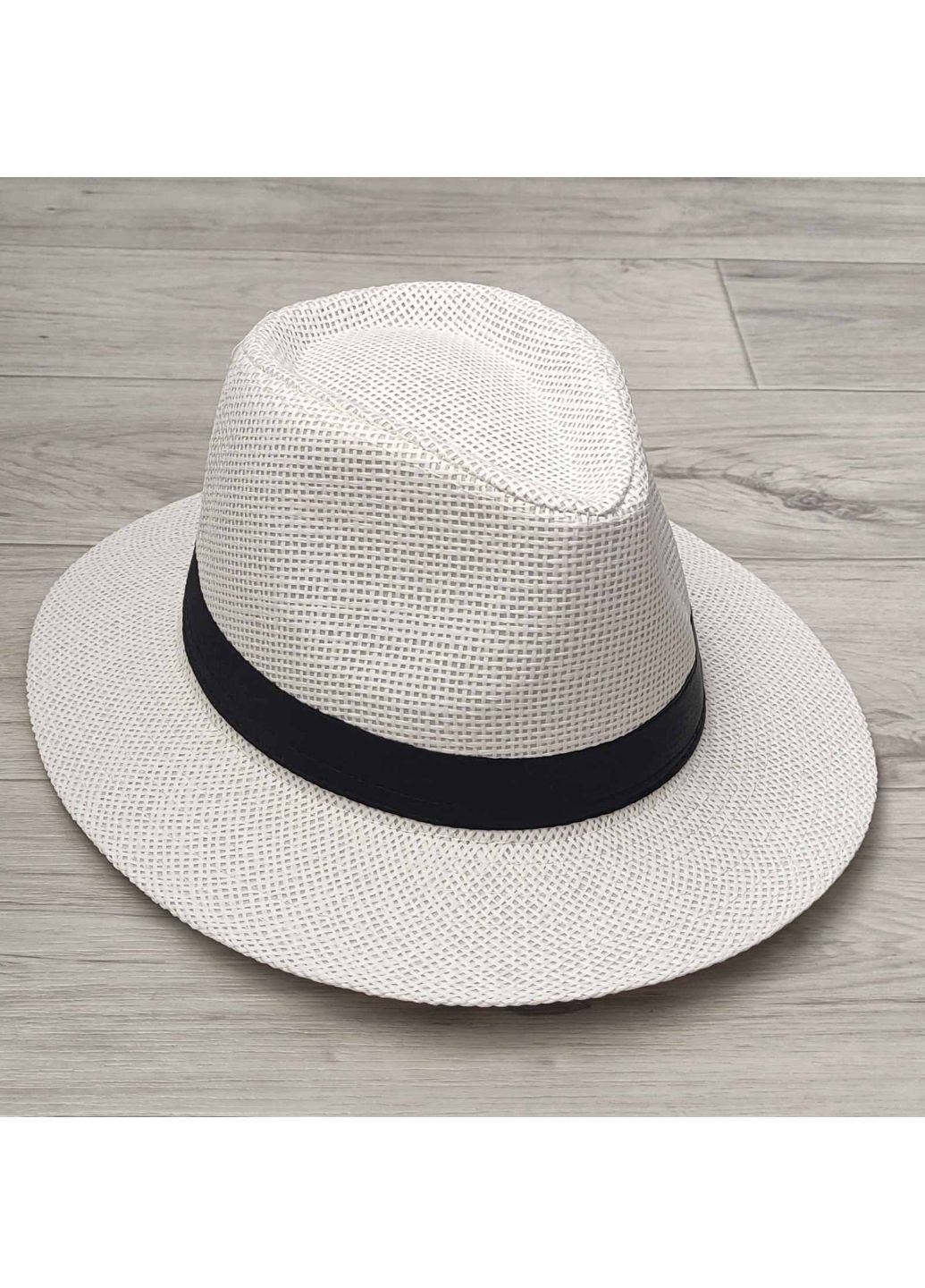 Літній капелюх Федора білий з чорною стрічкою (949) No Brand (259522170)