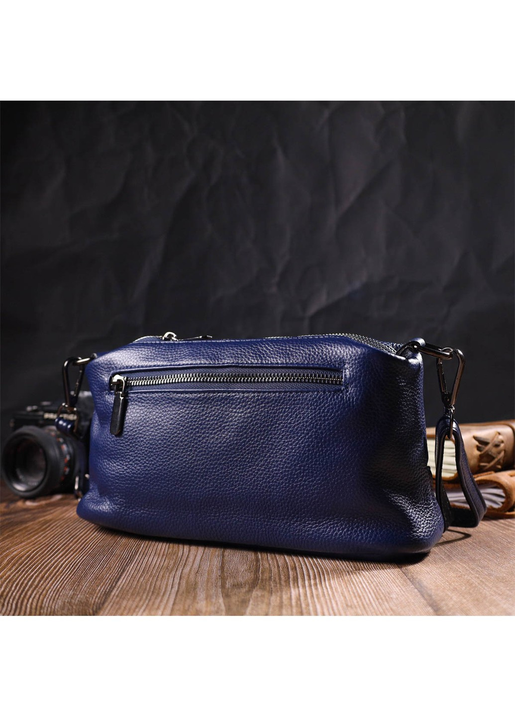 Шикарна сумка на три відділення з натуральної шкіри 22137 Синя Vintage (260359813)