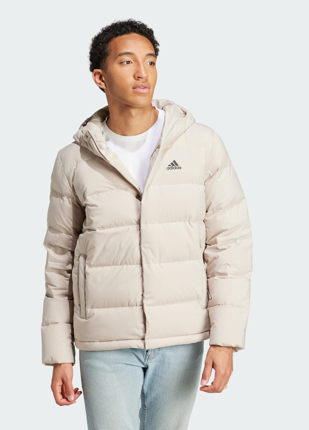 Бежевая демисезонная куртка с капюшоном helionic adidas