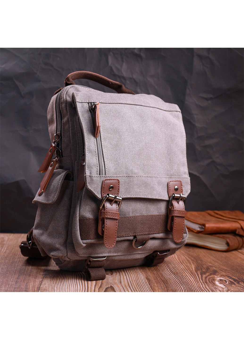 Оригінальна сумка через плече із щільного текстилю 22143 Сірий Vintage (267925275)