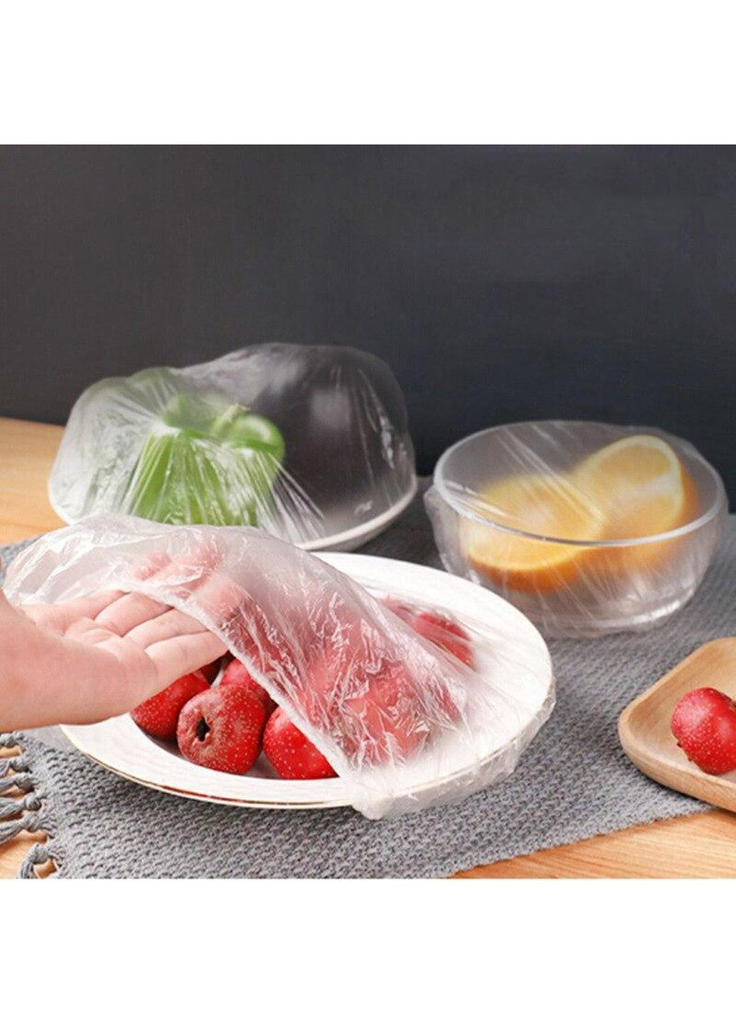 Универсальные пакеты на резинке для хранения продуктов в холодильнике крышка-чехол на тарелку (набор 100 шт.) Qsheng (260535909)