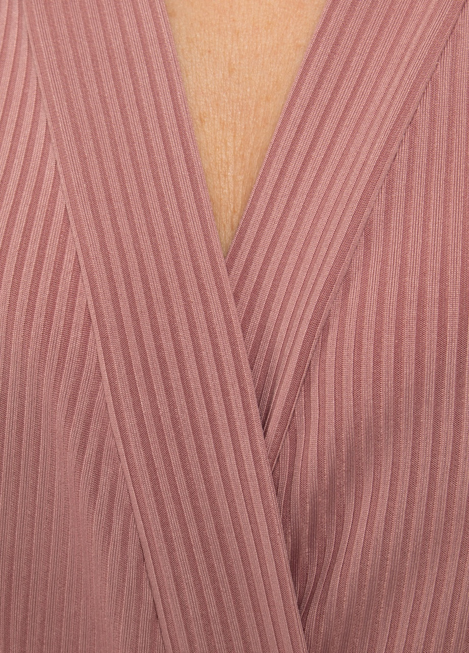 Розовая всесезон пижамный женский комплект тройка в рубчик, халат, футболка с шортами розовая пудра Maybel