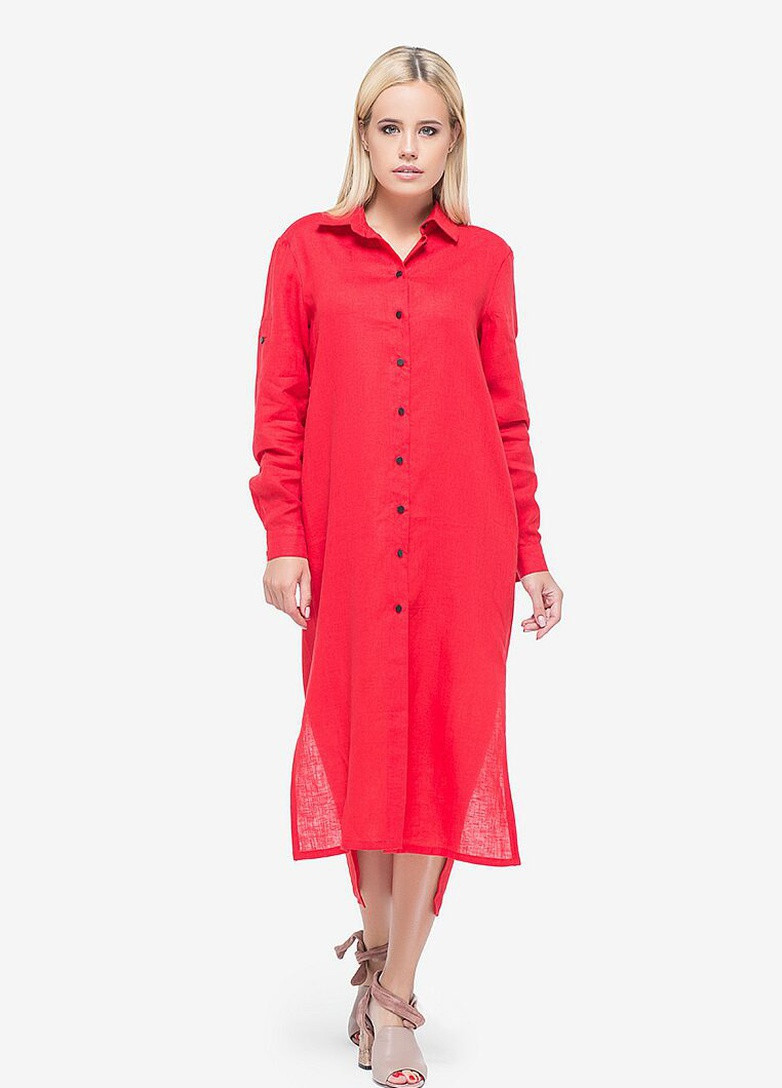 Червона повсякденний сукня-сорочка із льону червона сорочка MORANDI однотонна