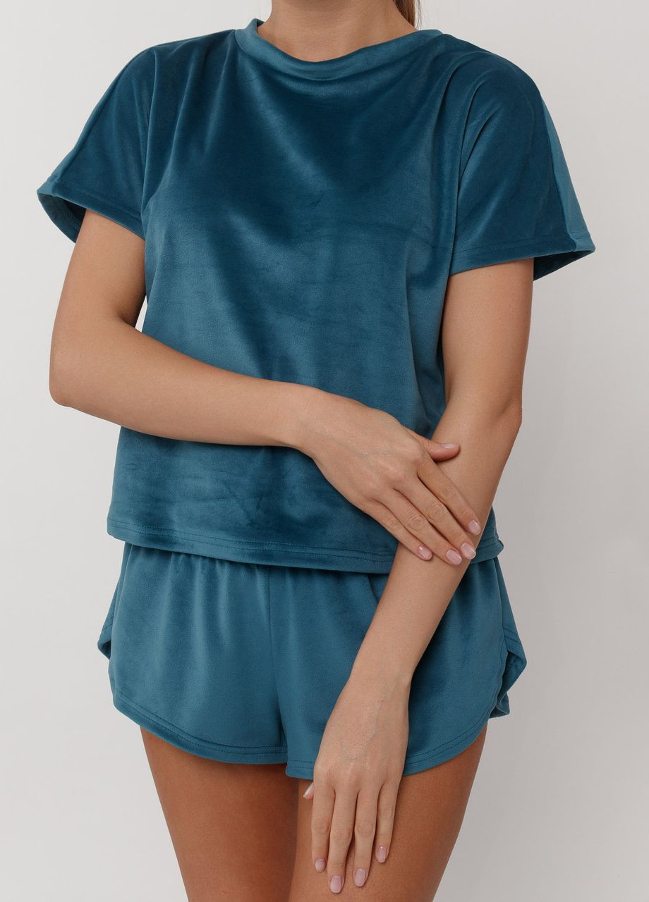 Смарагдова всесезон піжама жіноча велюрова футболка з шортами смарагд Maybel