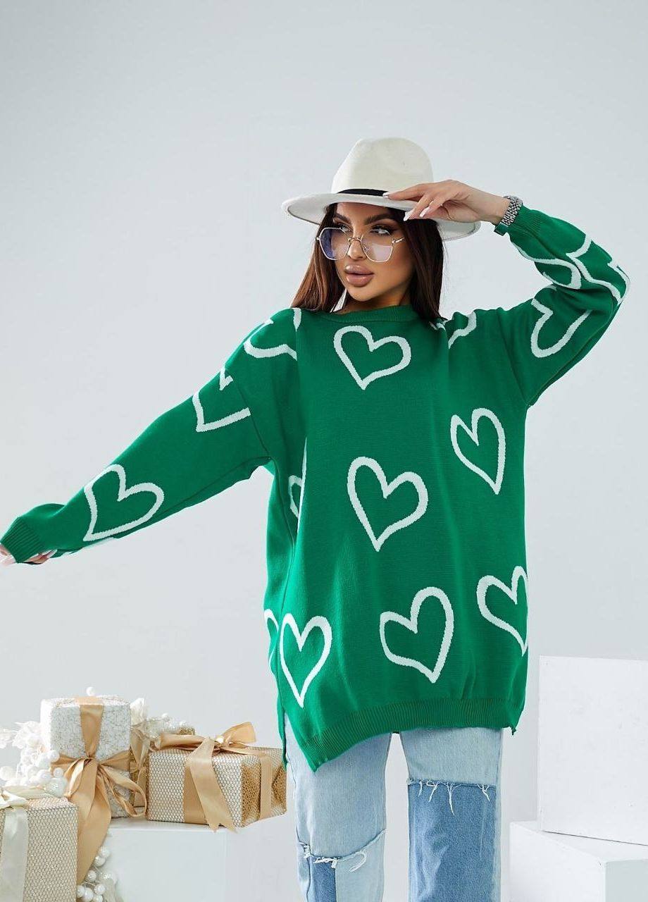 Зеленый свитер туника сердца зеленый No Brand