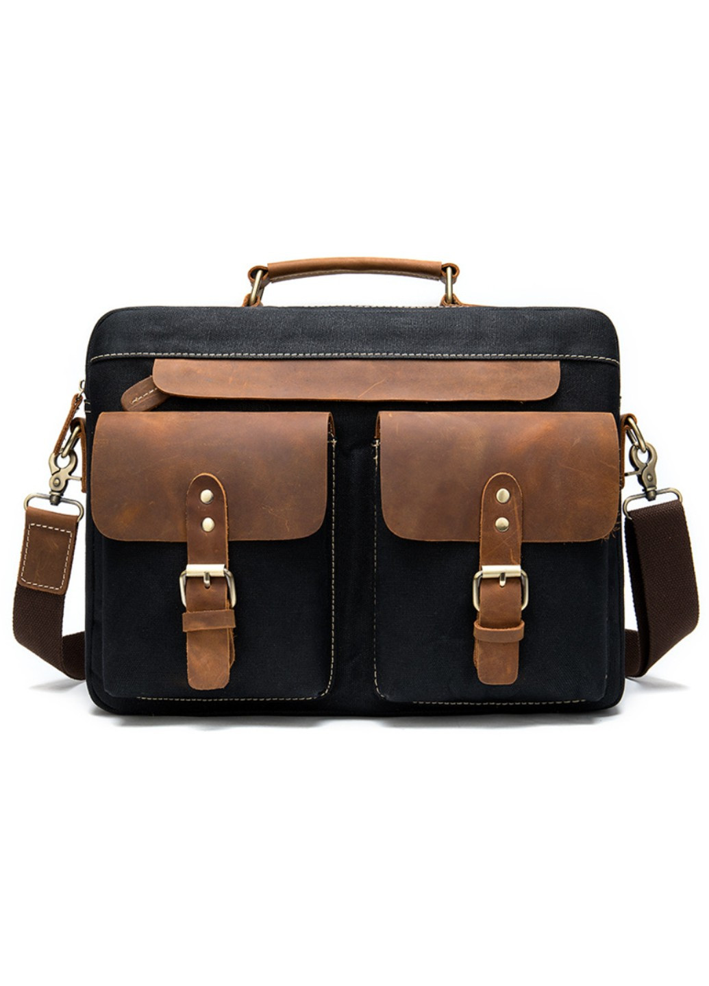 Чоловічий текстильний портфель з шкіряними вставками 20002 Чорний Vintage (263279452)