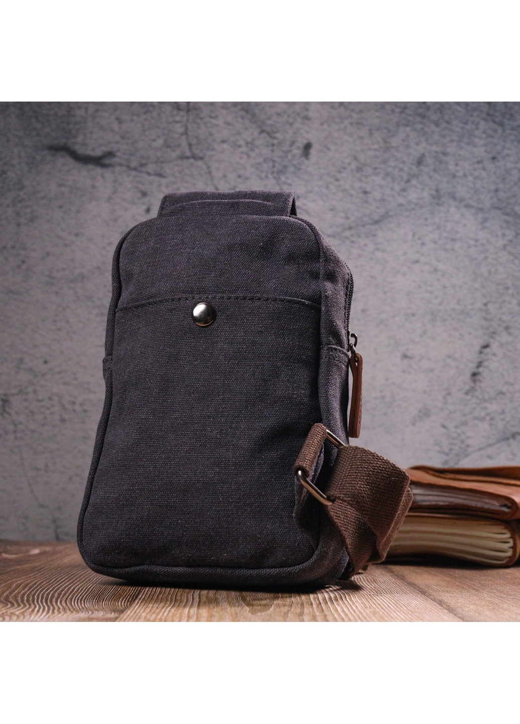 Мужская небольшая сумка через плечо из плотного текстиля 21229 Черная Vintage (258267819)
