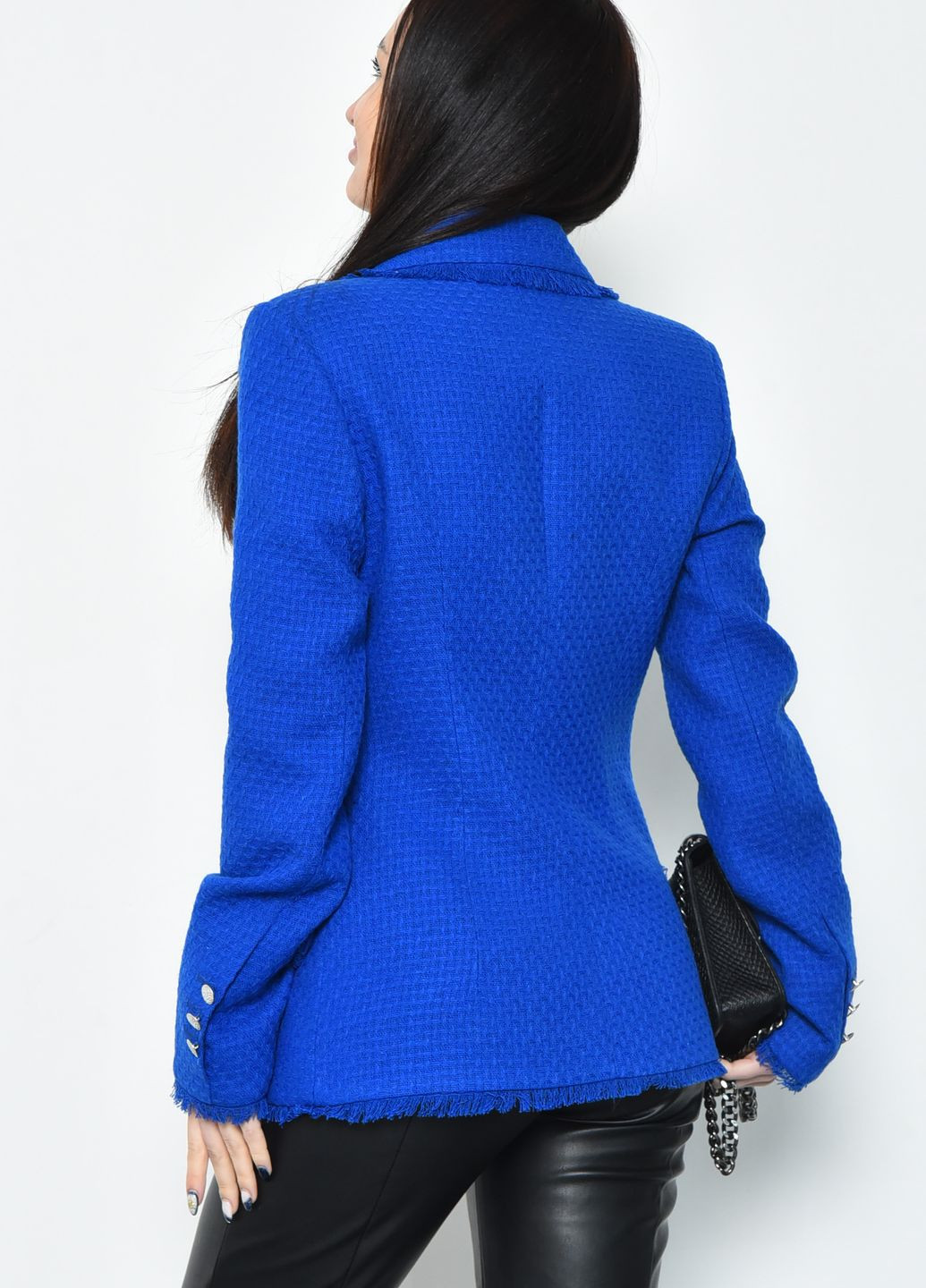 Синий женский пиджак женский синего цвета Let's Shop с орнаментом - демисезонный