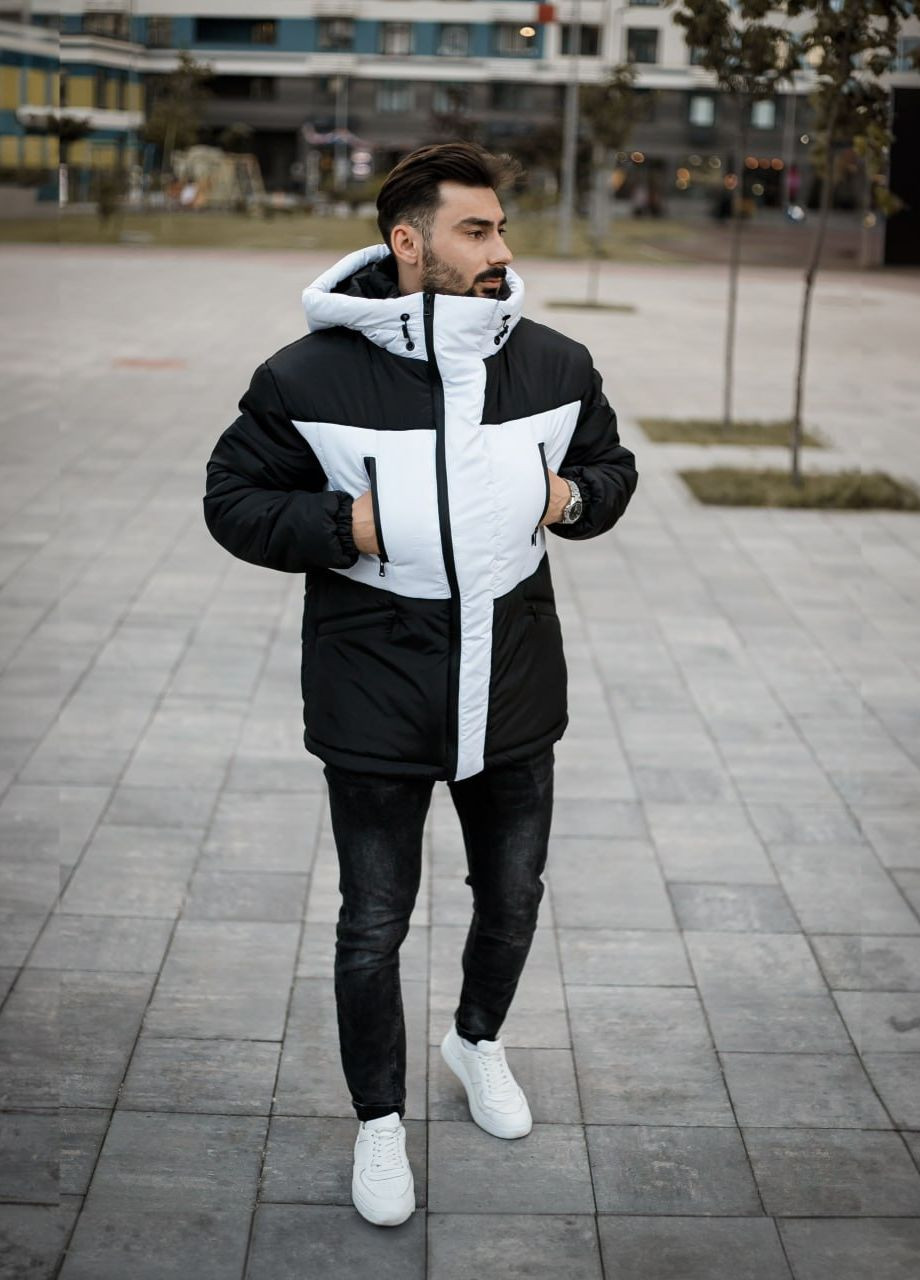 Чорно-біла зимня ефектна чоловіча куртка No Brand