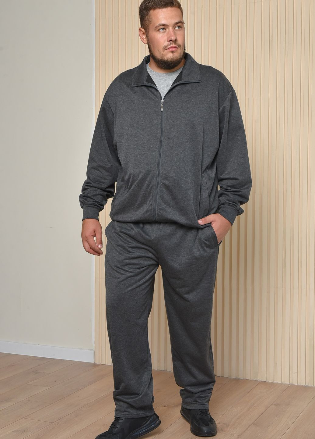 Спортивный костюм мужской батальный темно-серого цвета Let's Shop (264021984)