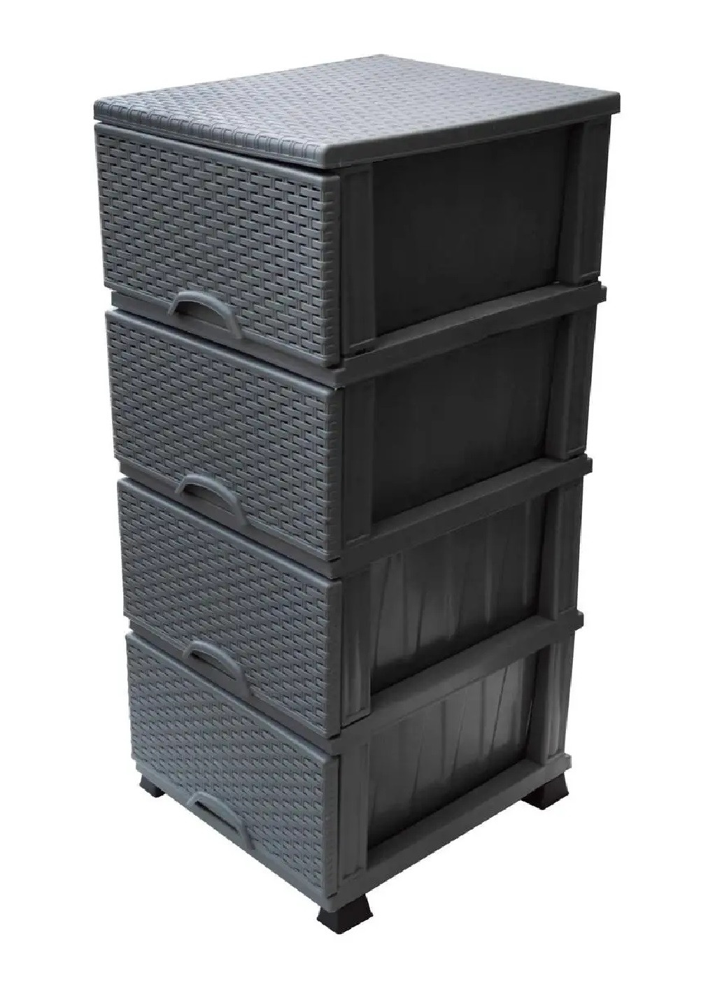 Комод шкаф тумба органайзер для хранения вещей одежды игрушек пластиковый с ящиками 4 шт (475580-Prob) Плетенка черный Unbranded (268982482)