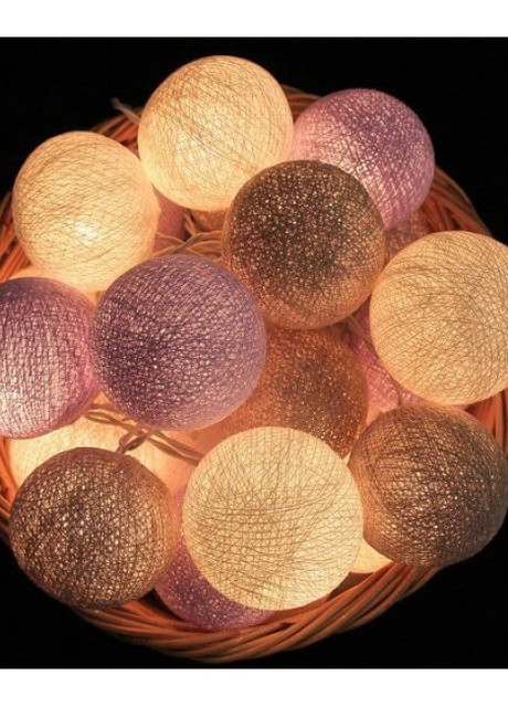 Гирлянда из ниточных шариков CBL Lavender Grey 20 шт от батареек, 2.5 м Cotton Ball Lights (257960437)