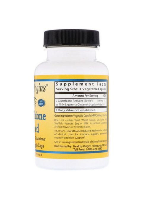 L-Glutathione Setria 500 mg 60 Veg Caps Healthy Origins (260478932)