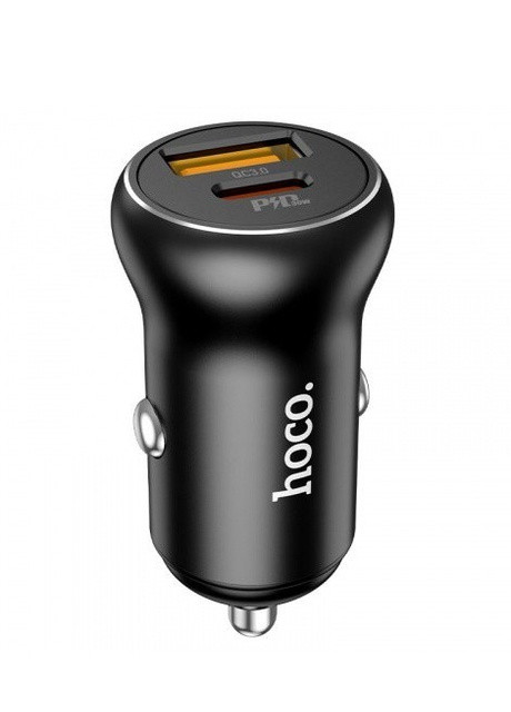 Автомобильное зарядное устройство 30W + QC3.0 (быстрая зарядка, USB + Type-C, в прикуриватель) - Черный Hoco nz5 (257688301)