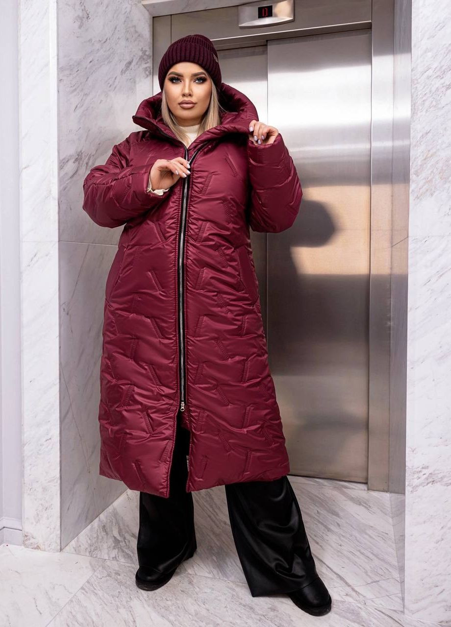 Бордовая женское стеганное теплое пальто цвет бордовый р.50/52 448460 New Trend