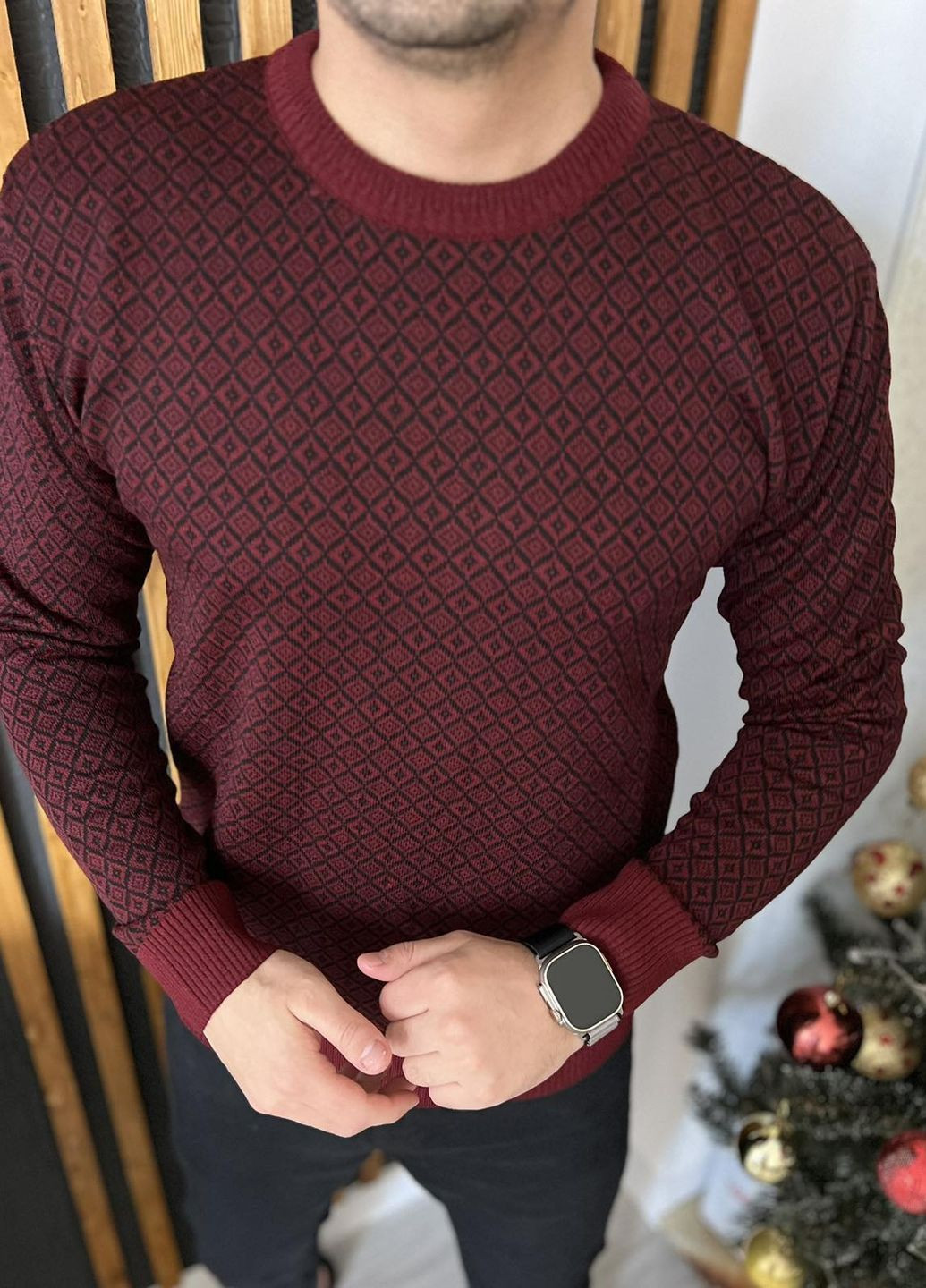 Бордовый демисезонный мужской базовый свитер No Brand