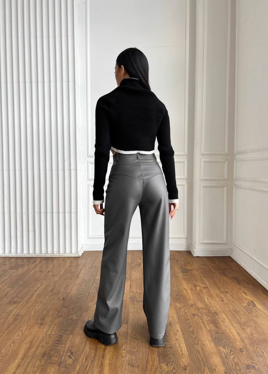 Женские брюки из эко-кожи цвет серый р.46 445246 New Trend - (268984191)