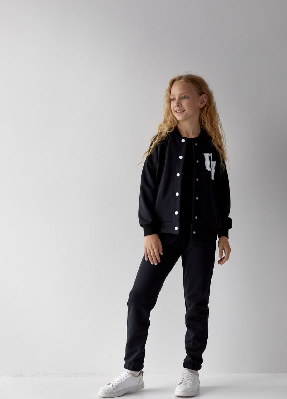 Дитячий костюм бомбер та джогери для дівчинки колір чорний р.158 441772 New Trend (263133610)