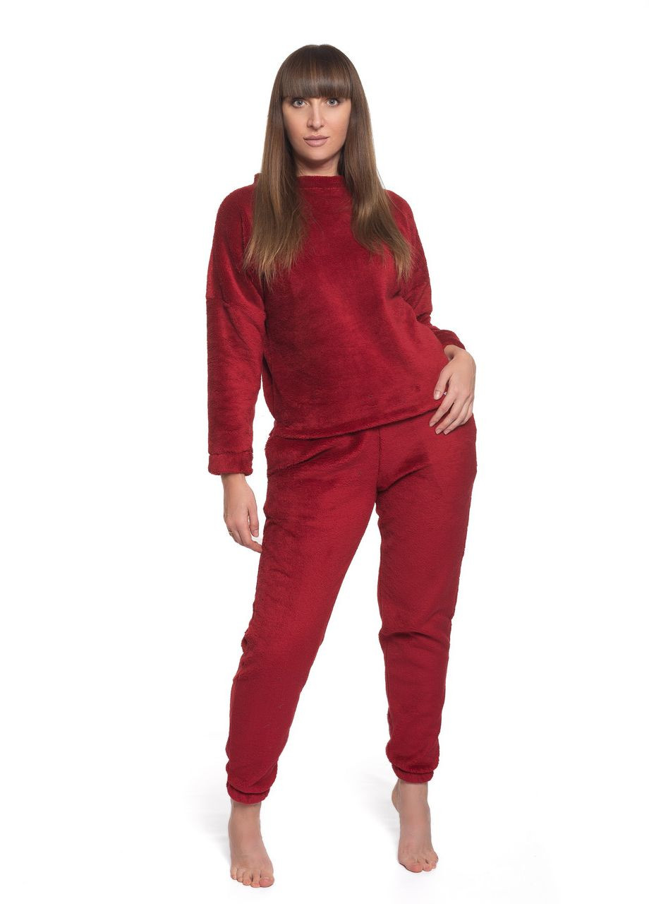 Бордовая всесезон пижама костюм домашний махровый кофта со штанами бордовый Maybel