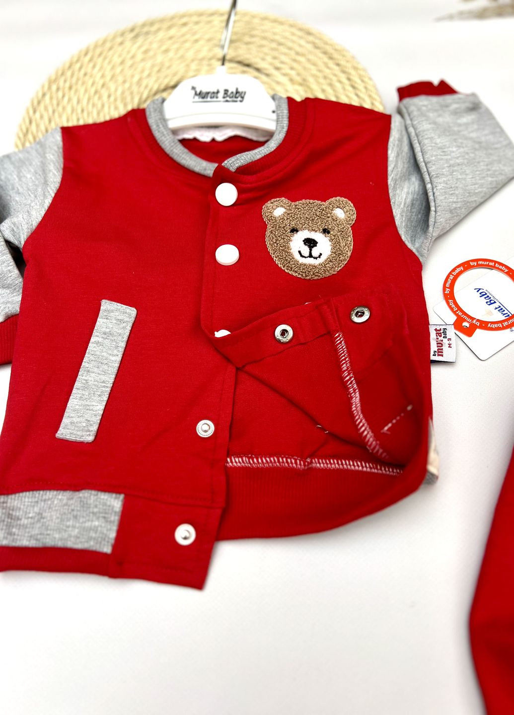 Красный демисезонный костюм детский на кнопках мишка Murat baby