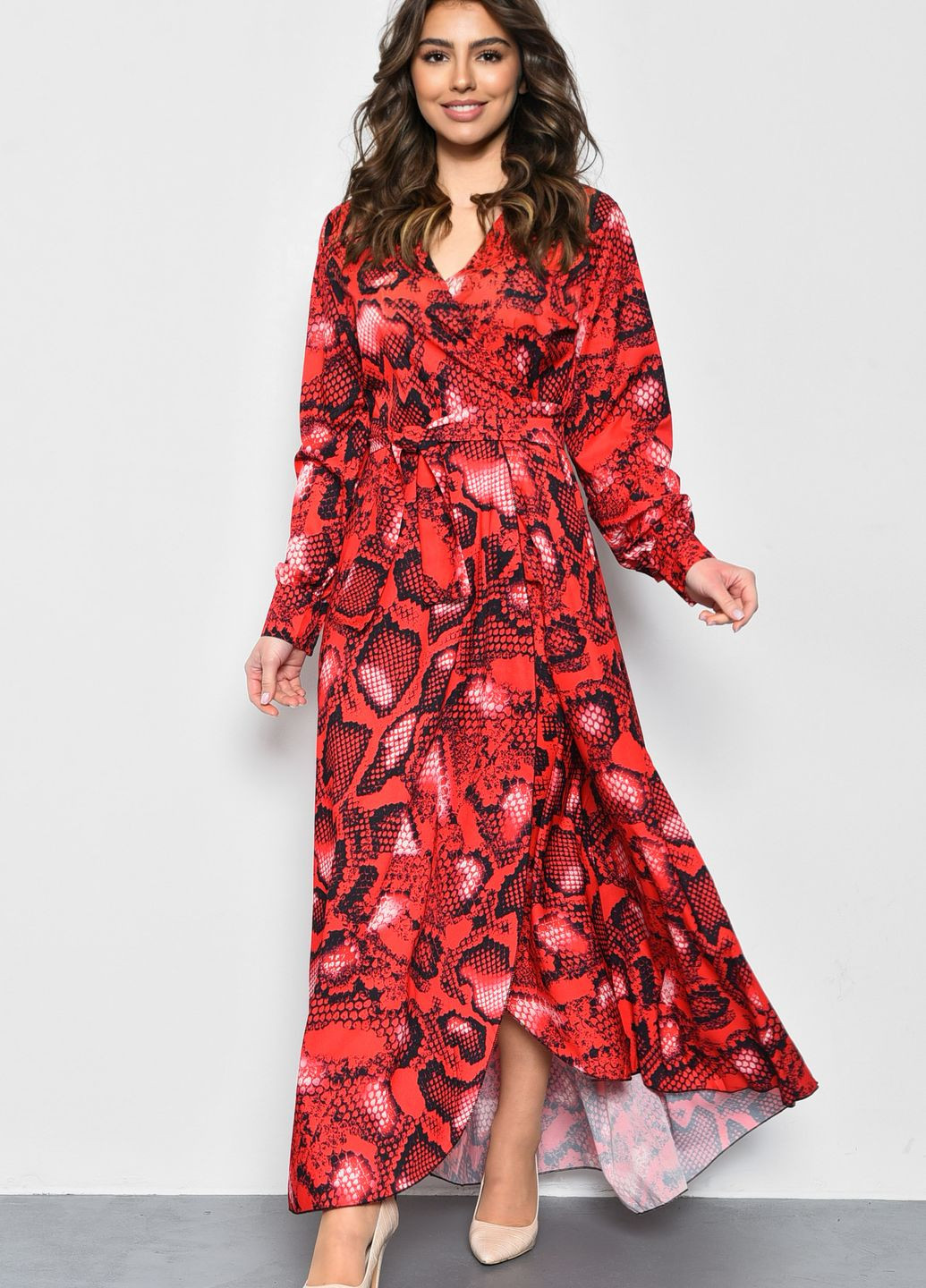 Красное кэжуал платье женское красного цвета с узором баллон Let's Shop с абстрактным узором