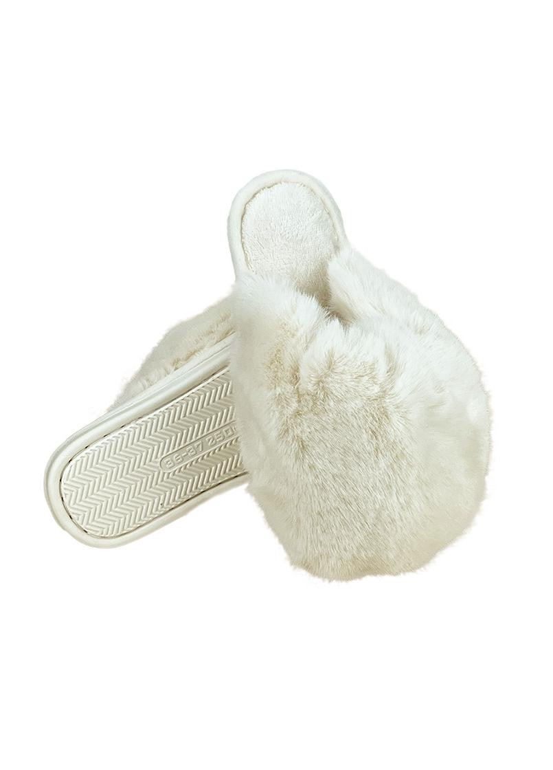 Белые домашние тапочки женские меховые колобки белые 14550-2 Sanlin