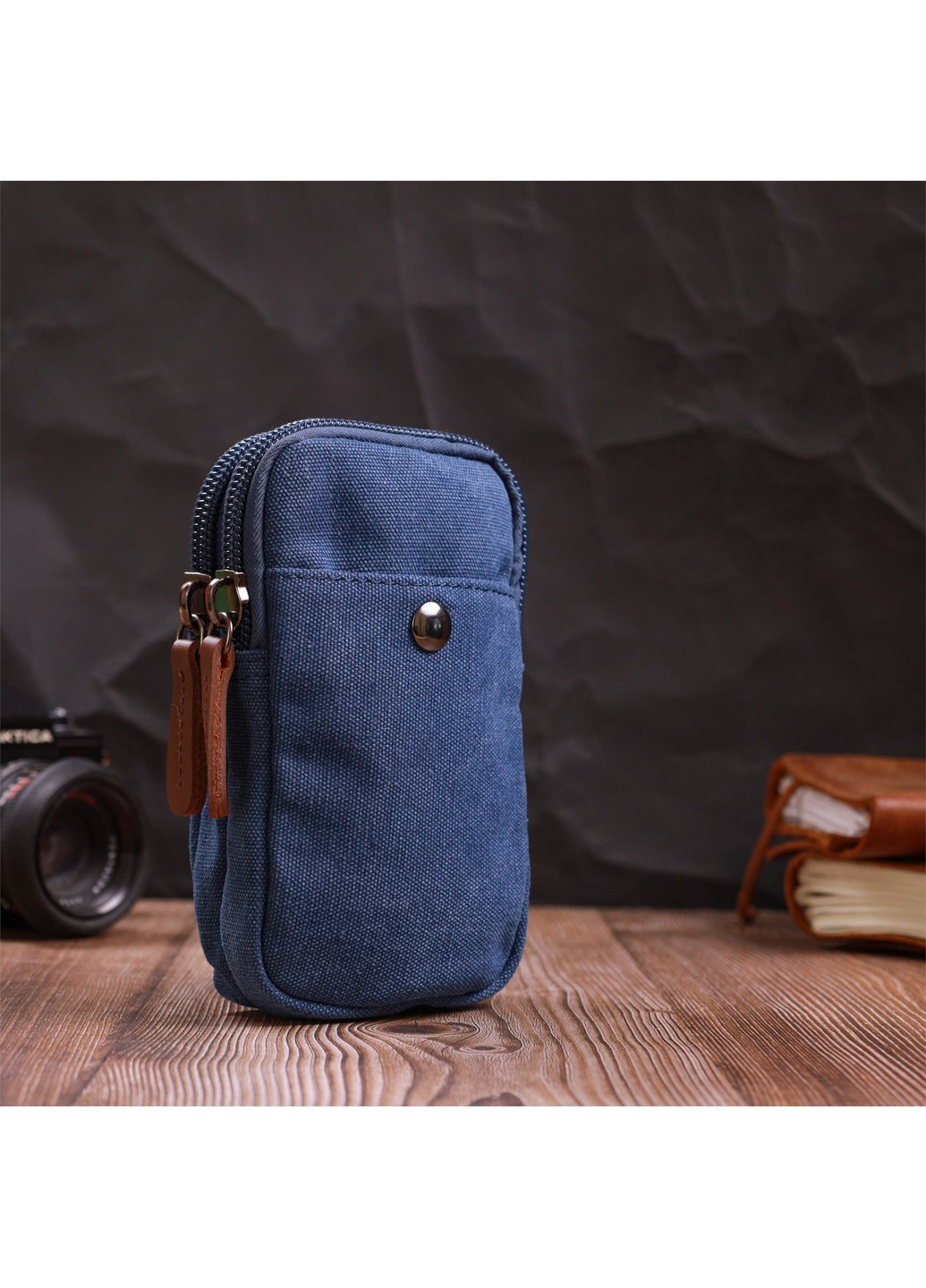 Практична сумка-чохол на пояс із металевим карабіном із текстилю 22226 Синій Vintage (267948750)