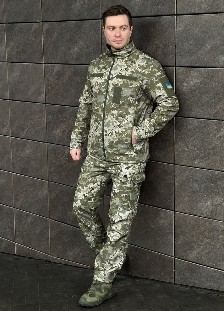 Оливковая (хаки) демисезонная куртка shadow военная с липучками пиксель Pobedov