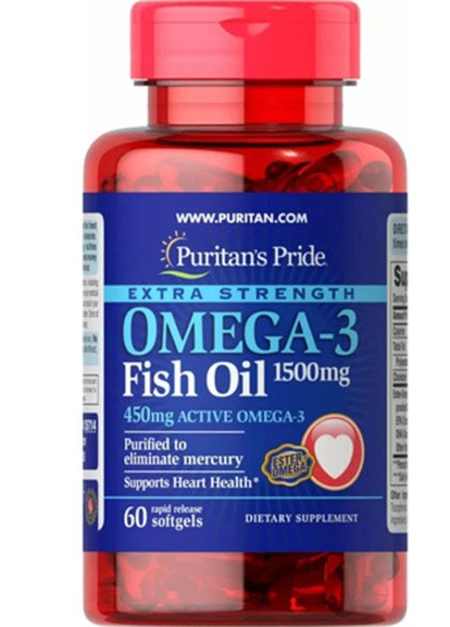 Puritan's Pride Extra Strength Omega-3 Fish Oil 1500 mg 60 Softgels Puritans Pride (258499297)