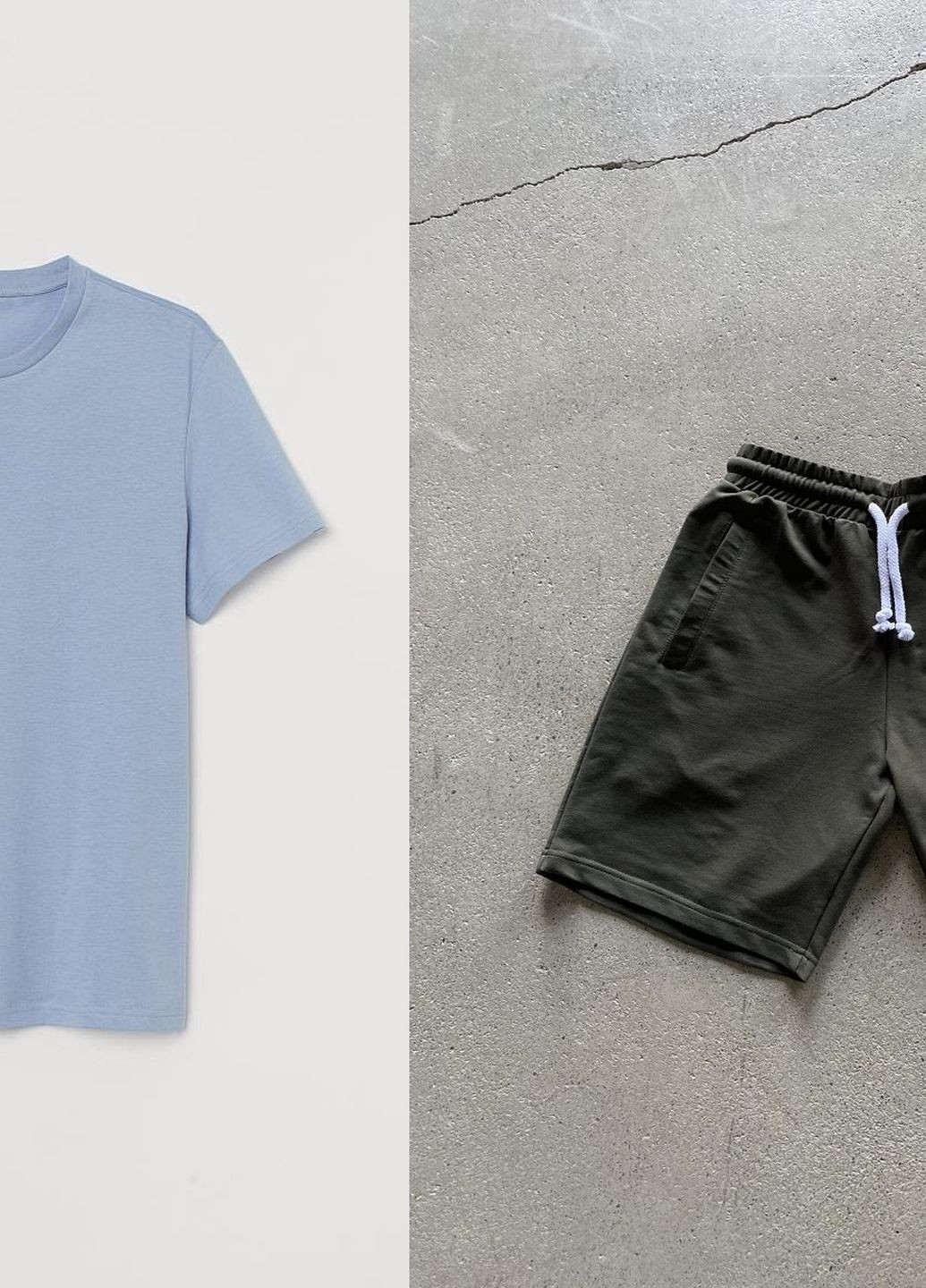 Комбинированный летний комплект футболка голубая + шорты хаки Vakko