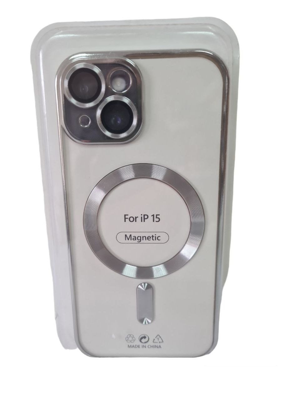 TPU хромовый чехол Chrome with Magnetic + защита камеры для Apple iPhone 15 (6.1") Silver No Brand (278643211)