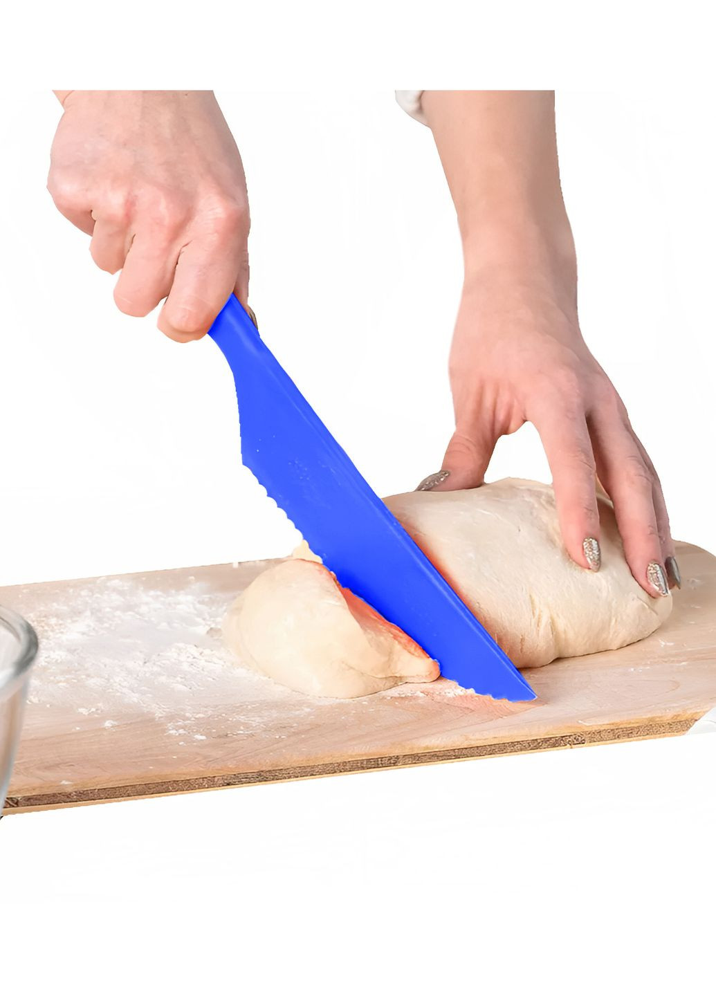 Пластиковий кухонний ніж для силіконового килимка крему, торта, тіста овочів та фруктів 30.5 см Синій Kitchette (260132459)