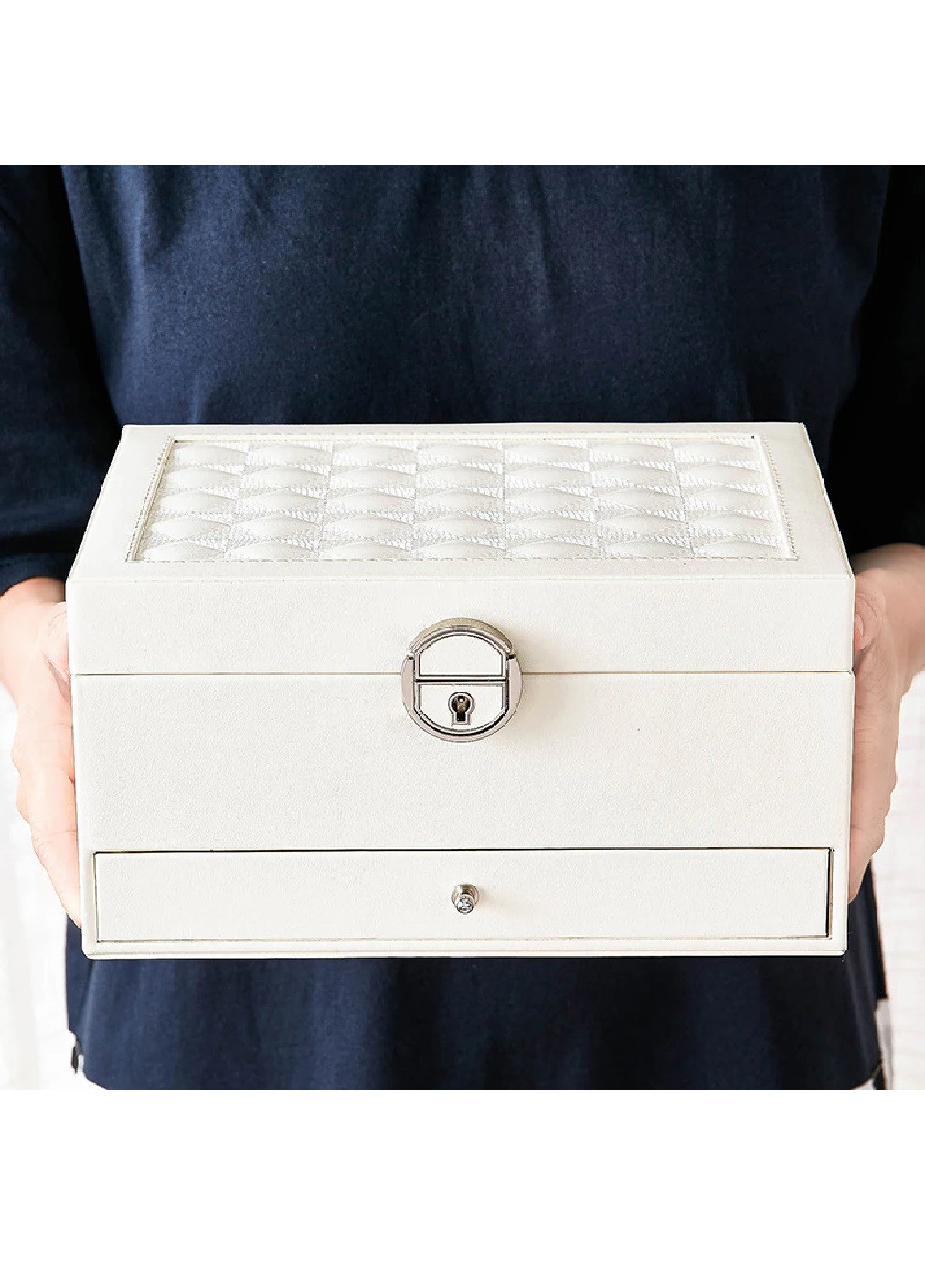 Скринька скриня органайзер коробка футляр для зберігання прикрас біжутерії еко шкіра 23х17.5х12 см (474624-Prob) Біла Unbranded (259137775)