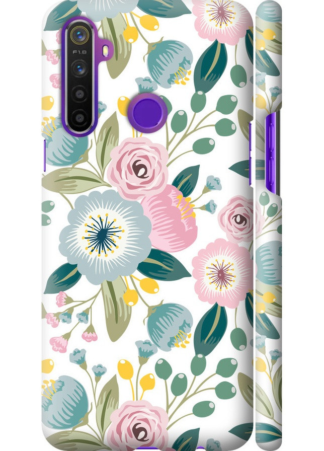 3D пластиковий матовий чохол 'Квіткові шпалери v2' для Endorphone Realme 6i (258087939)