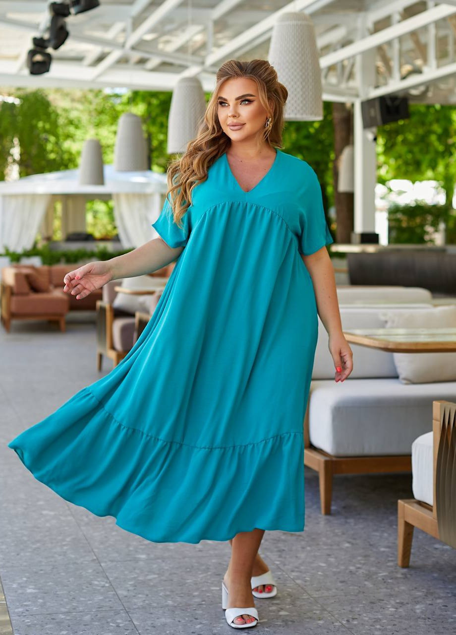 Бірюзова жіноча сукня вільного крою колір бірюза р.50/52 434420 New Trend