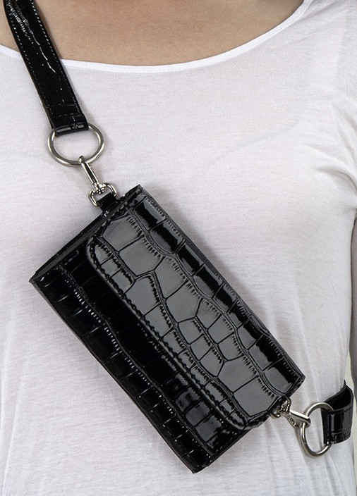 Жіноча класична поясна сумочка T-092 крос-боді клатч через плече рептилія крокодил чорна No Brand (259248597)
