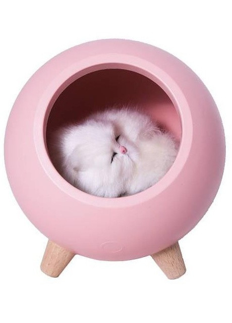 Настольный ночник Led Cat House с мягкой игрушкой спящий котик сенсорный портативный от USB 13х15 см - Розовый China (257410986)