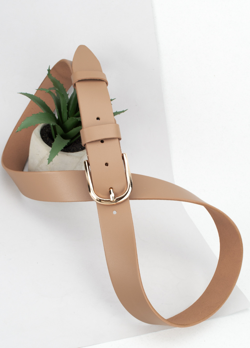 Ремень женский бежевый кожаный HC-3452 (125 см) с золотой пряжкой HandyCover (269006005)