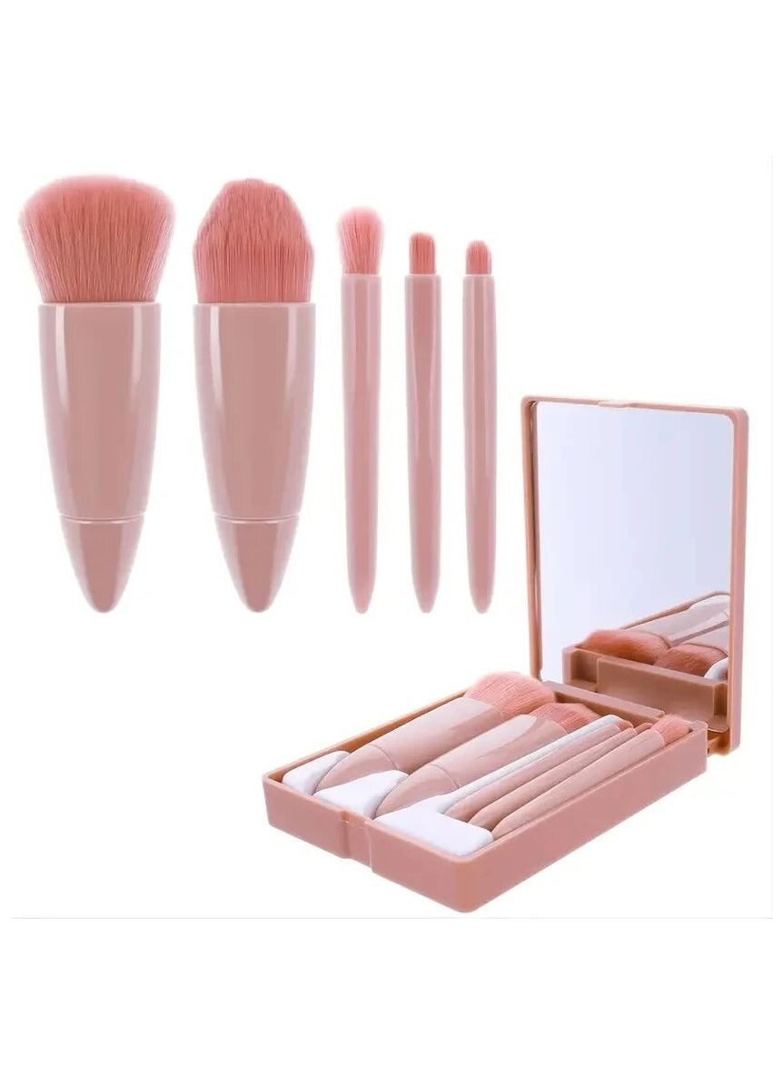 Дорожный набор кистей для макияжа 5 штук в пластиковой коробке с зеркалом Let's Shop (266991902)