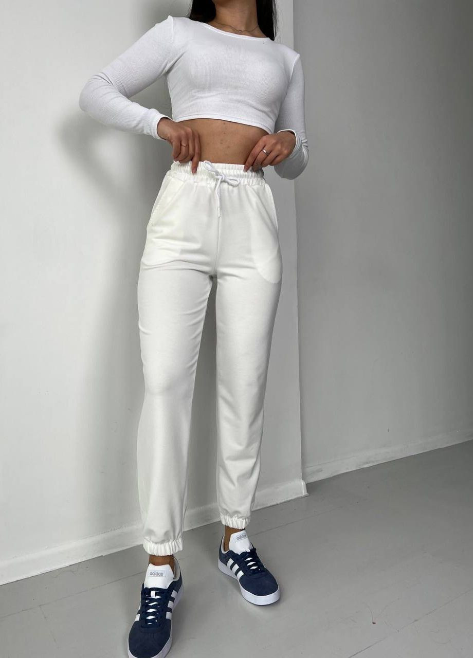 Стильні жіночі джоггери на високій посадці, модні та зручні білі джоггери No Brand 5040 (260785627)