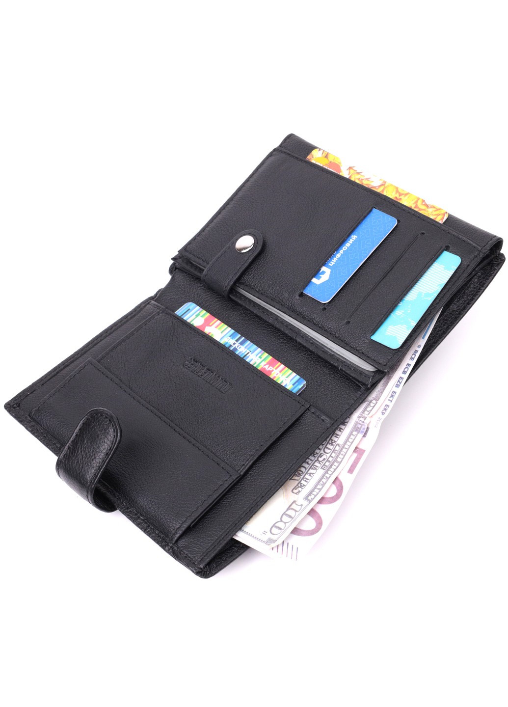 Місткий гаманець чоловічий з блоком під документи з натуральної шкіри 22491 Чорний st leather (277980514)
