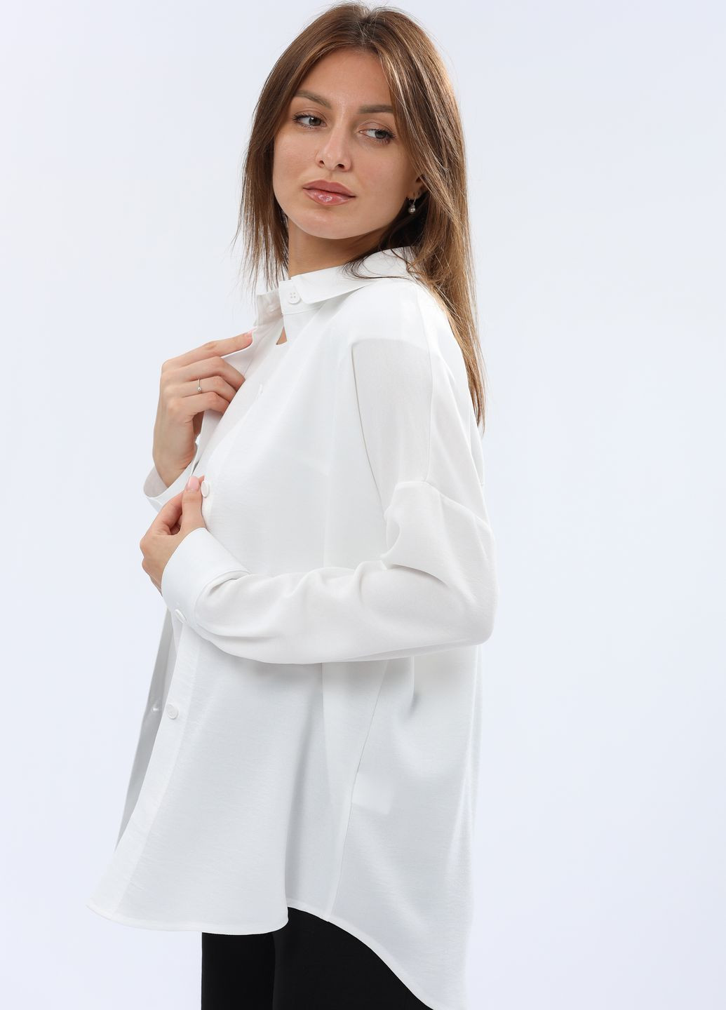 Біла сорочка з віскозної тканини жатка 1308 Cat Orange (260661356)