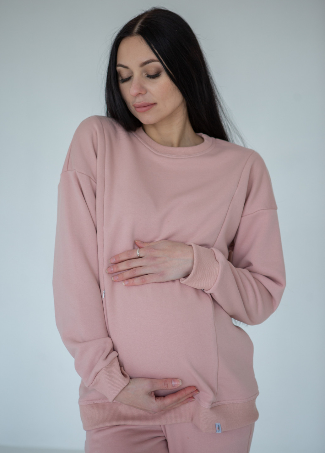 Утепленный свитшот для беременных с секретом для кормления HN - крой пудровый хлопок - (265212196)