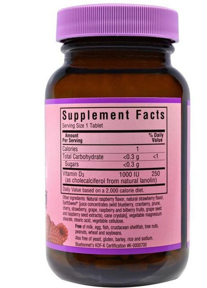 Earth Sweet Chewables Vitamin D3 1000IU 90 Chewable Tabs Raspberry Bluebonnet Nutrition (258499222)
